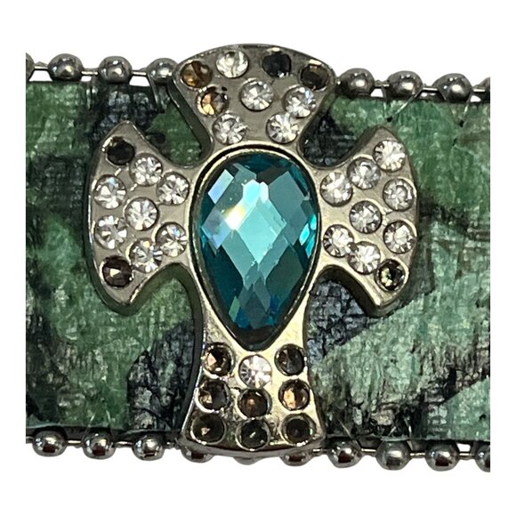 NEW w/ Flaws – XS/S Western Leather Belt w/ Turquoise Rhinestone Cross Conchos, - Picture 4 of 9